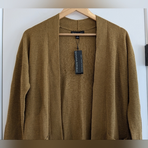 NWT Banana Republic Organic Cotton Hemp Dry Mustard Open Front Knit Cardigan - Picture 2 of 15